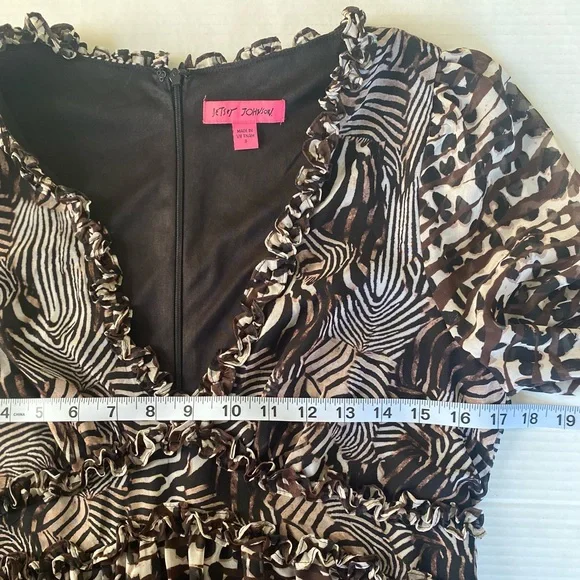 Betsey Johnson Flowy Animial Print Ruffle Babydoll Dress Size 8 - Picture 7 of 13